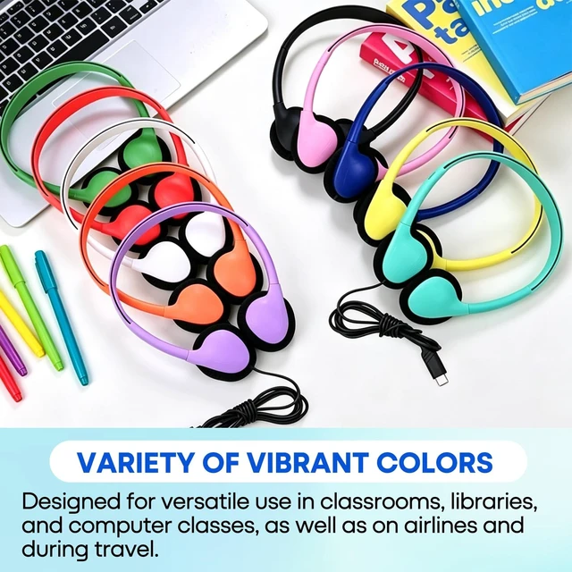 Alt view image 4 of 5 - Wensdo USB C Headphones Bulk 20 Pack for Classroom School Kids, Wholesale Durable On-Ear Headset for Students Teens, Compatible with Chromebook Laptop Tablet Smartphones (HY857C, 20 Mixed)