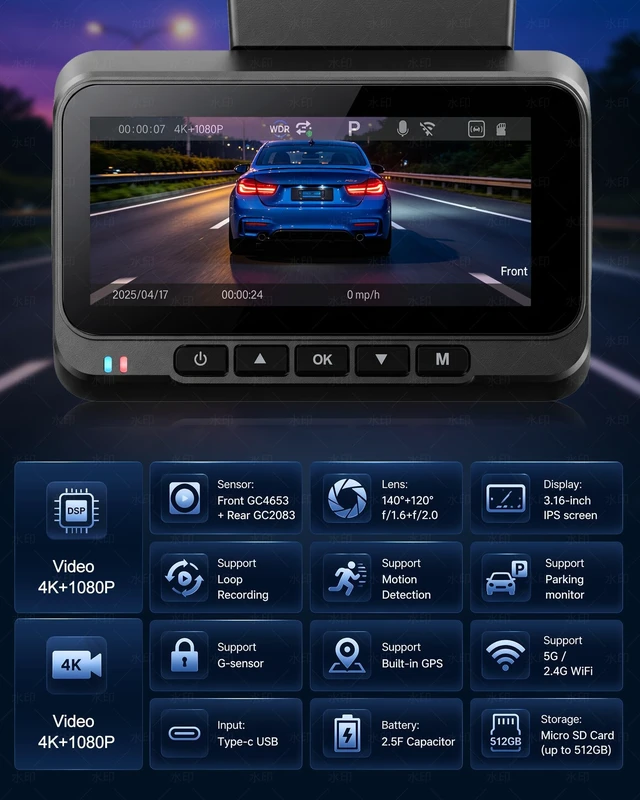 Alt view image 2 of 5 - Front and Rear Dash Cam, 4K+1080P Dual Dash Camera Quick Video Access 15-Min Install Record Every Mount, Ultra-Precise 2 Channel HDR