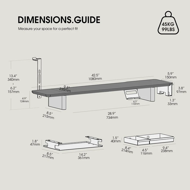Alt view image 2 of 3 - Fenge Modular Dual Monitor Stand Riser with Solid Ash Wood Leg, 42.5" Oak