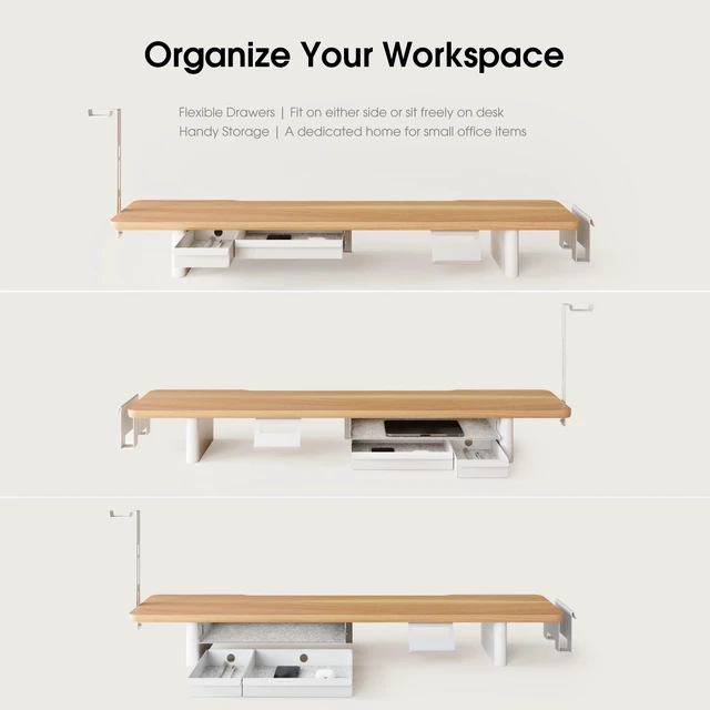 Alt view image 3 of 3 - Fenge Modular Dual Monitor Stand Riser with Solid Ash Wood Leg, 42.5" Oak