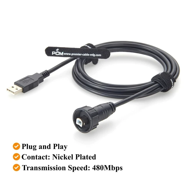 Alt view image 4 of 5 - Industrial USB 2.0 A to B Cable IP67 Waterproof Threaded Panel Mount Recessed USB Type-B to Type-A Cable Shielded 480Mbps Data Transfer for CNC, Printer, PLC, Industrial Automation, Camera (2M/6.6FT)