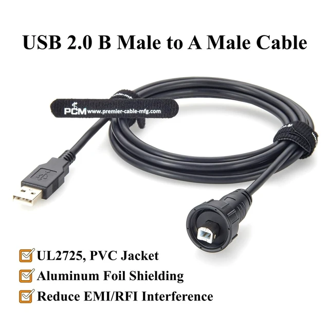 Alt view image 5 of 5 - Industrial USB 2.0 A to B Cable IP67 Waterproof Threaded Panel Mount Recessed USB Type-B to Type-A Cable Shielded 480Mbps Data Transfer for CNC, Printer, PLC, Industrial Automation, Camera (2M/6.6FT)