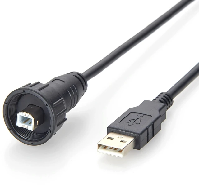 Main image of Industrial USB 2.0 A to B Cable IP67 Waterproof Threaded Panel Mount Recessed USB Type-B to Type-A Cable Shielded 480Mbps Data Transfer for CNC, Printer, PLC, Industrial Automation, Camera (2M/6.6FT)