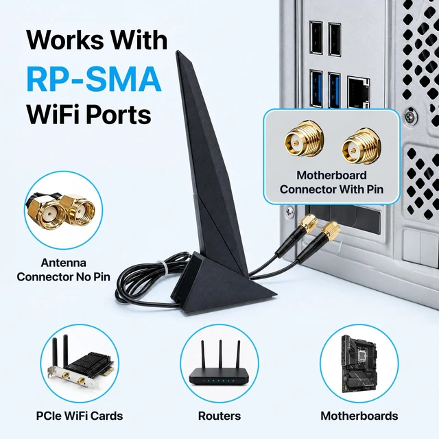Alt view image 5 of 5 - Laptops Dual Band WiFi Antenna 2.4GHz 5GHz RP-SMA Magnetic Base Adapter Antenna with 80cm Extension Cable for ASUS Z390 Z490 X570 Motherboard 2T2R PCI-E Bluetooth Network Router