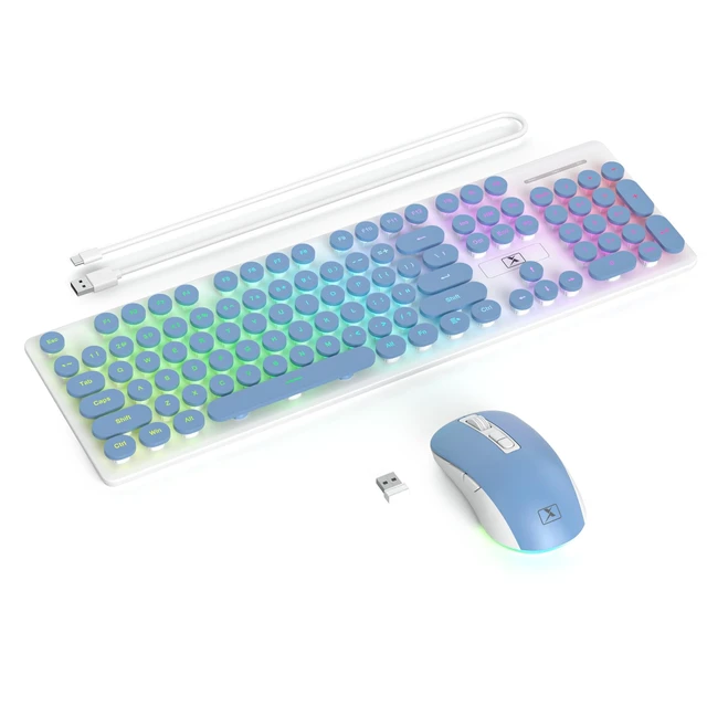 Alt view image 2 of 5 - Owpkeenthy Cute Wireless Keyboard and Mouse Backlit, Rechargeable Full-Sized Keyboard with Number Pad Quiet Typewriter 2.4G Plug and Play, Auto Sleep for Home Office(Blue)