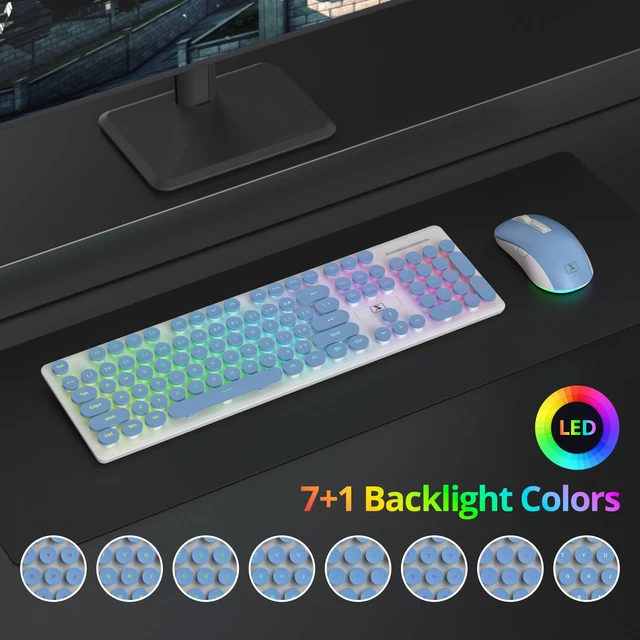 Alt view image 4 of 5 - Owpkeenthy Cute Wireless Keyboard and Mouse Backlit, Rechargeable Full-Sized Keyboard with Number Pad Quiet Typewriter 2.4G Plug and Play, Auto Sleep for Home Office(Blue)
