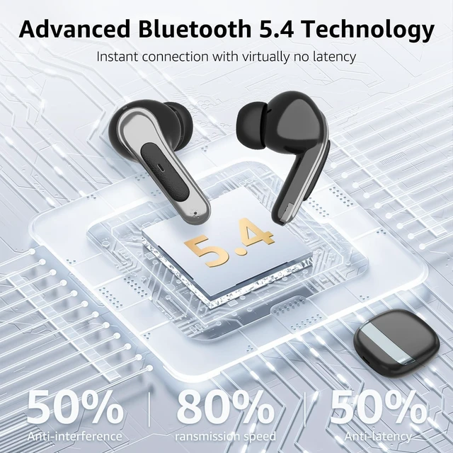Alt view image 4 of 5 - Wireless Bluetooth 5.4 Earbuds with LED Smart Display, ENC Noise Reduction,Touch Control, 13MM Driver, Deep Bass, for iPhone Samsung Google Pixel Android Phones Tablets