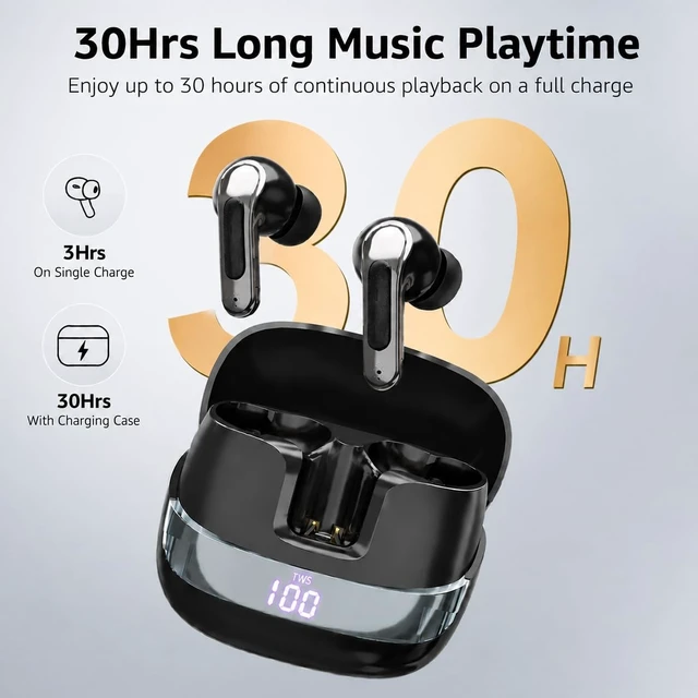 Alt view image 3 of 5 - Wireless Bluetooth 5.4 Earbuds with LED Smart Display, ENC Noise Reduction,Touch Control, 13MM Driver, Deep Bass, for iPhone Samsung Google Pixel Android Phones Tablets