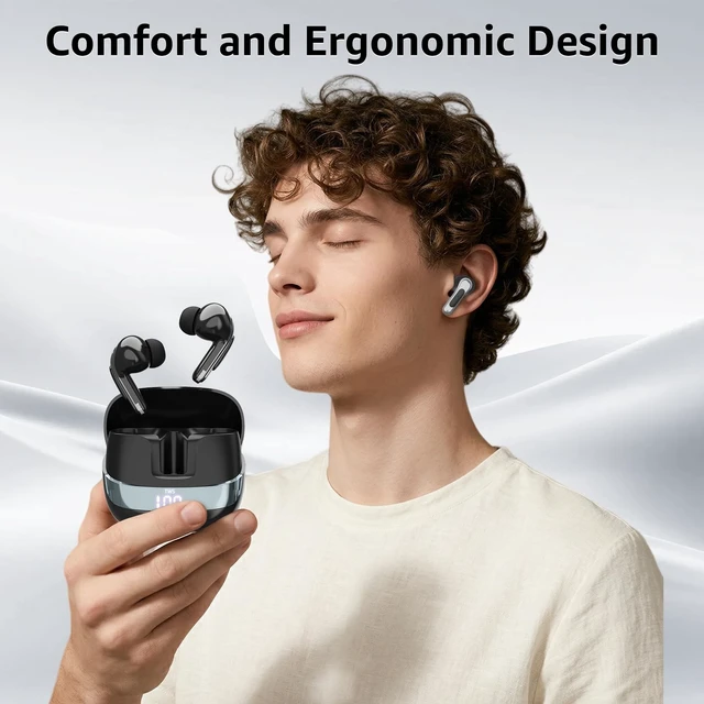 Alt view image 2 of 5 - Wireless Bluetooth 5.4 Earbuds with LED Smart Display, ENC Noise Reduction,Touch Control, 13MM Driver, Deep Bass, for iPhone Samsung Google Pixel Android Phones Tablets