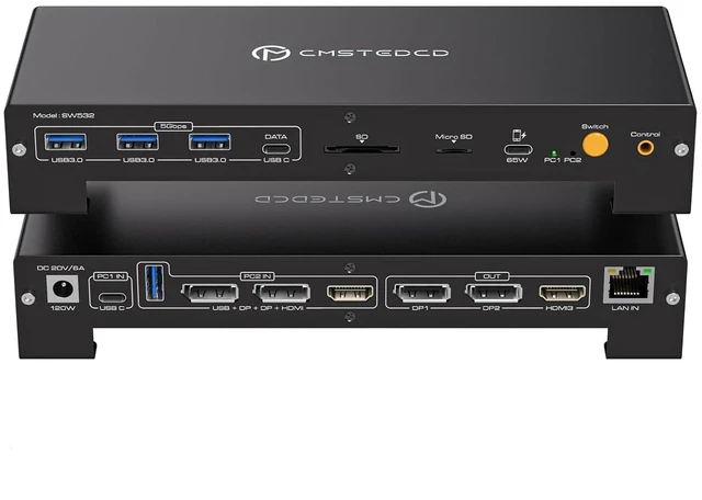 Main image of JCYMELE USB C KVM Switch 3 Montors 2 Computers with 100W PD Supply Hybrid Displayport and HDMI KVM Docking Station Triple 4K60Hz or Dual 4K144Hz Extended Display for Laptop and PC Share 15 in 1 Dock