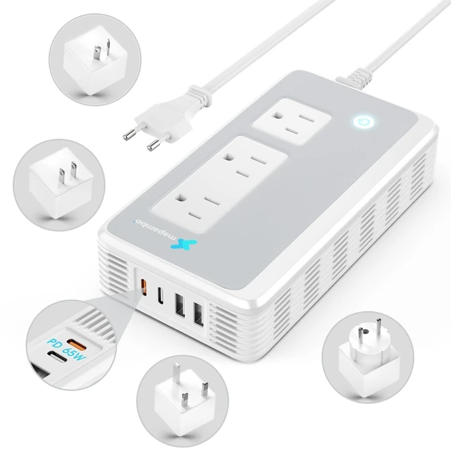 Main image of Voltage Converter US to Europe for Curling Iron and Hair Straighteners, PD 65W Fasting Charging Power Converter for European Travel Plug Adapter with Type C G A T for 200+ Countries (White)