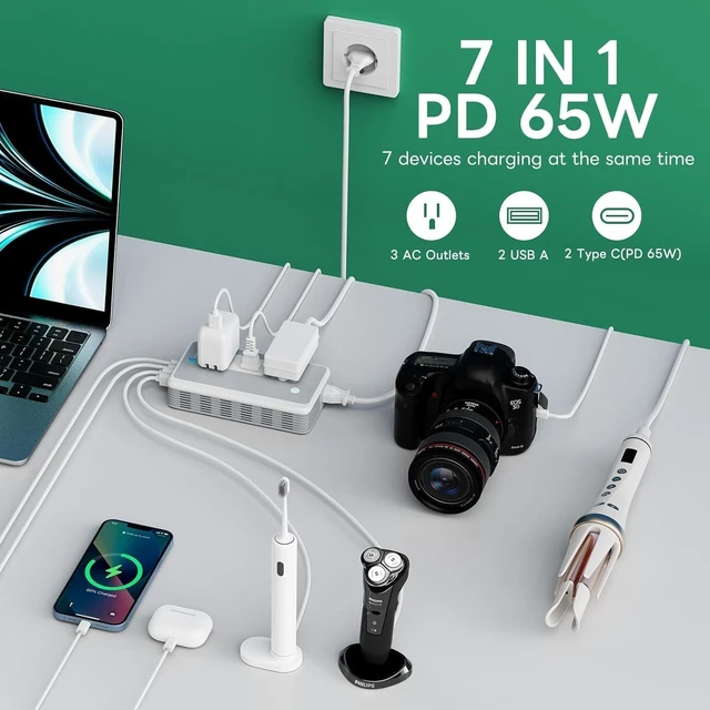 Alt view image 4 of 5 - Voltage Converter US to Europe for Curling Iron and Hair Straighteners, PD 65W Fasting Charging Power Converter for European Travel Plug Adapter with Type C G A T for 200+ Countries (White)
