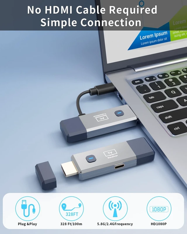Alt view image 2 of 5 - Wireless HDMI Transmitter and Receiver 328ft/100m Extender 1080P Output