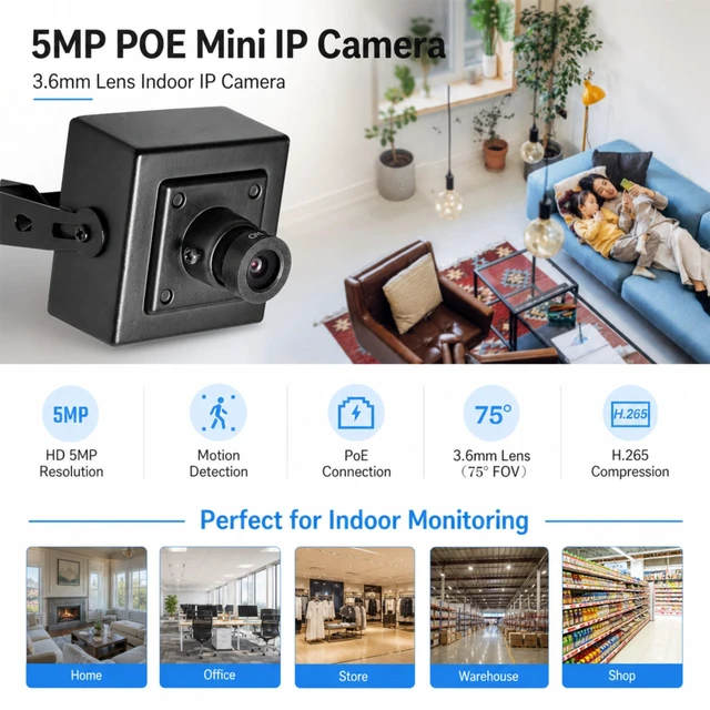 Alt view image 2 of 5 - REVODATA 5MP POE Mini IP Camera,UltraHD Indoor Small Security Camera 3.6mm Lens(75 FOV), H.265/H.264, Smart Phone/PC App (I706-P)