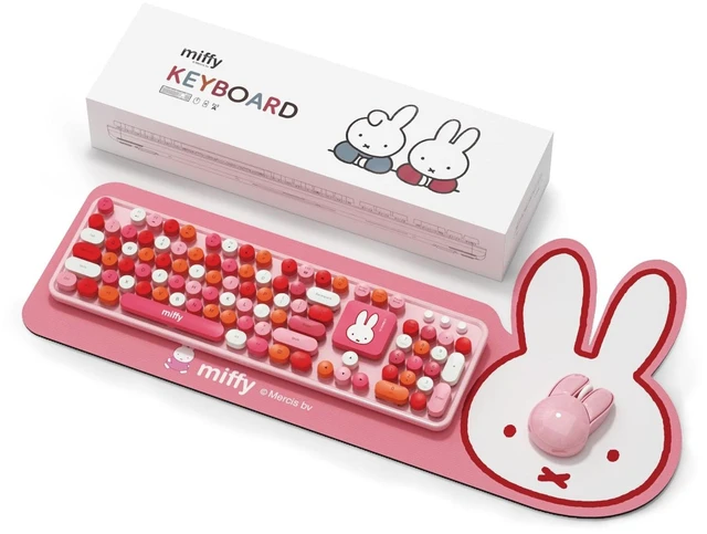 Main image of Mipow x Miffy 104-Key Wireless Keyboard and Mouse Combo, Kawaii Retro Round Keycaps, Ergonomic 15 Typing Angle Keyboard with Adjustable DPI Mouse, Large Non-Slip Desk Pad - Pink