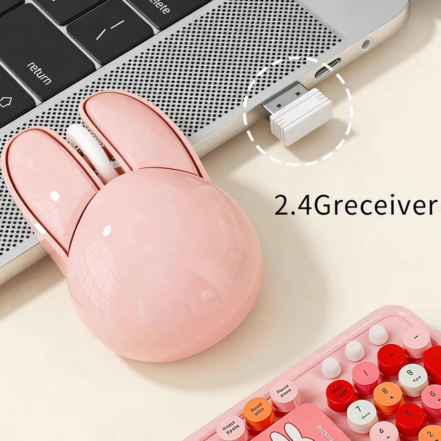 Alt view image 2 of 5 - Mipow x Miffy 104-Key Wireless Keyboard and Mouse Combo, Kawaii Retro Round Keycaps, Ergonomic 15 Typing Angle Keyboard with Adjustable DPI Mouse, Large Non-Slip Desk Pad - Pink