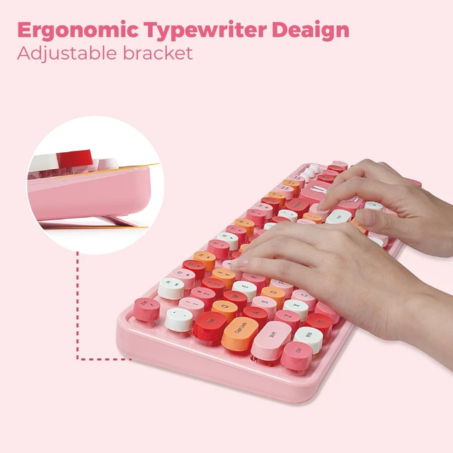 Alt view image 3 of 5 - Mipow x Miffy 104-Key Wireless Keyboard and Mouse Combo, Kawaii Retro Round Keycaps, Ergonomic 15 Typing Angle Keyboard with Adjustable DPI Mouse, Large Non-Slip Desk Pad - Pink