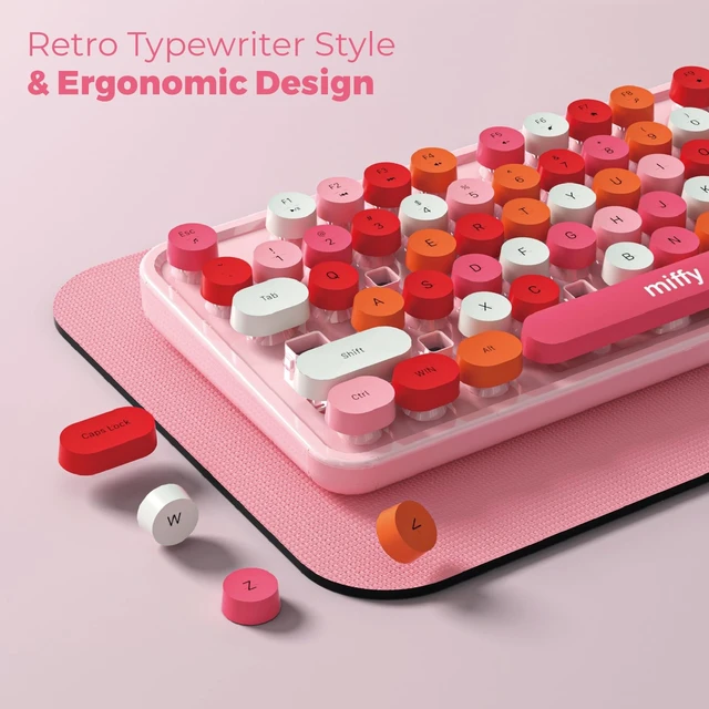 Alt view image 4 of 5 - Mipow x Miffy 104-Key Wireless Keyboard and Mouse Combo, Kawaii Retro Round Keycaps, Ergonomic 15 Typing Angle Keyboard with Adjustable DPI Mouse, Large Non-Slip Desk Pad - Pink