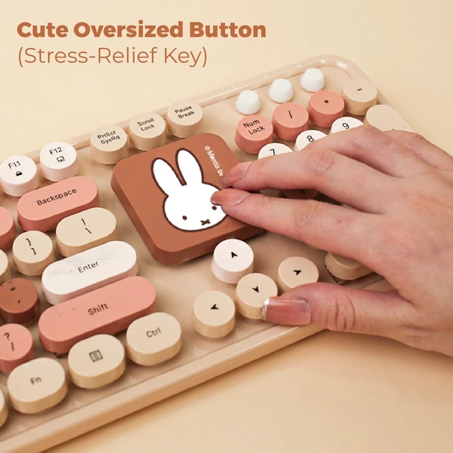 Alt view image 5 of 5 - Mipow x Miffy 104-Key Wireless Keyboard and Mouse Combo, Kawaii Retro Round Keycaps, Ergonomic 15 Typing Angle Keyboard with Adjustable DPI Mouse, Large Non-Slip Desk Pad - Pink