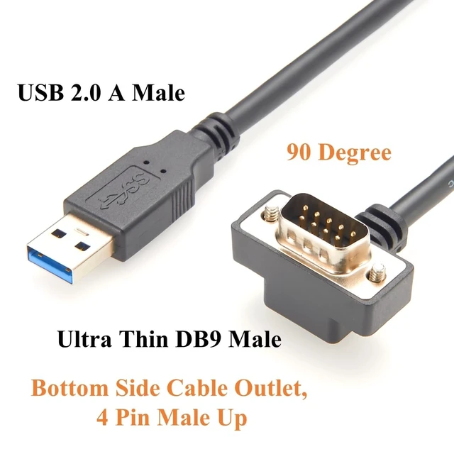 Alt view image 2 of 5 - 90 Degree Low Profile USB 2.0 to DB9 RS232 Serial Converter Cable with FTDI FT232RNL Slim Compact DB9 Male to USB Male COM Port Connector for Windows XP/7/8/10/11/Vista Linux (4Pin Up, 1M/3.28FT)