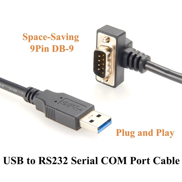 Alt view image 4 of 5 - 90 Degree Low Profile USB 2.0 to DB9 RS232 Serial Converter Cable with FTDI FT232RNL Slim Compact DB9 Male to USB Male COM Port Connector for Windows XP/7/8/10/11/Vista Linux (4Pin Up, 1M/3.28FT)