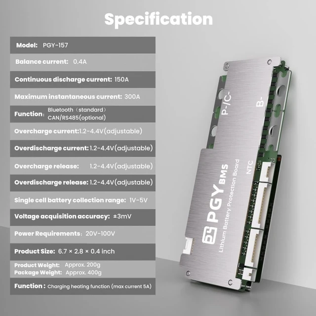 Alt view image 3 of 5 - PGYBMS Protection Board Polished Silver for Lithium Battery Packs 8S24S 40A150A Battery Management & Protection Module (PGY-157)