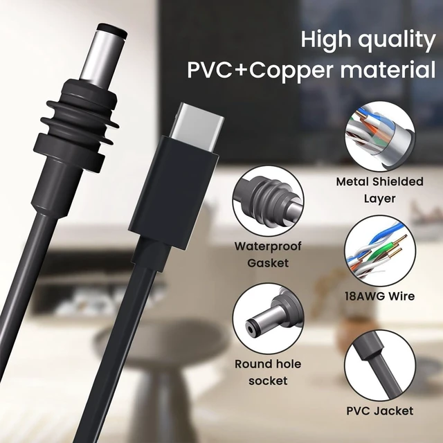 Alt view image 3 of 5 - USB C to DC Power Cable, 33ft IP68 Water Proof 18AWG 100W Input PD Source Type C to DC Power Cord for Mini Dish, Plug and Play