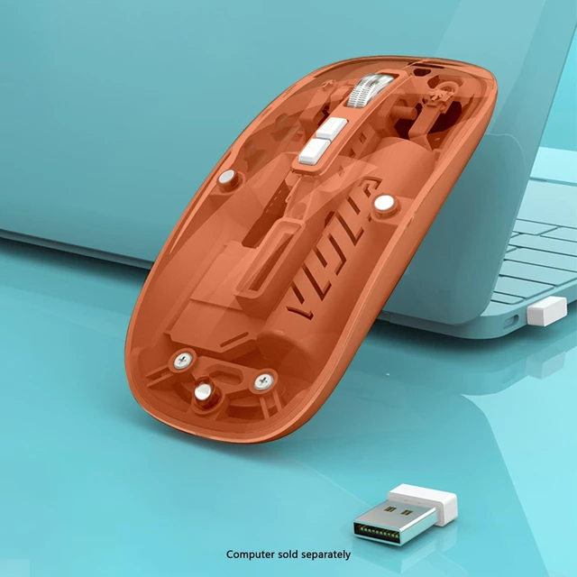Alt view image 3 of 5 - Sahara - Wireless Mouse ^^ Transparent Shell ^^ Rechargable Battery ^^ USB & Type C Adapter ^^ Glacier Series (Orange)