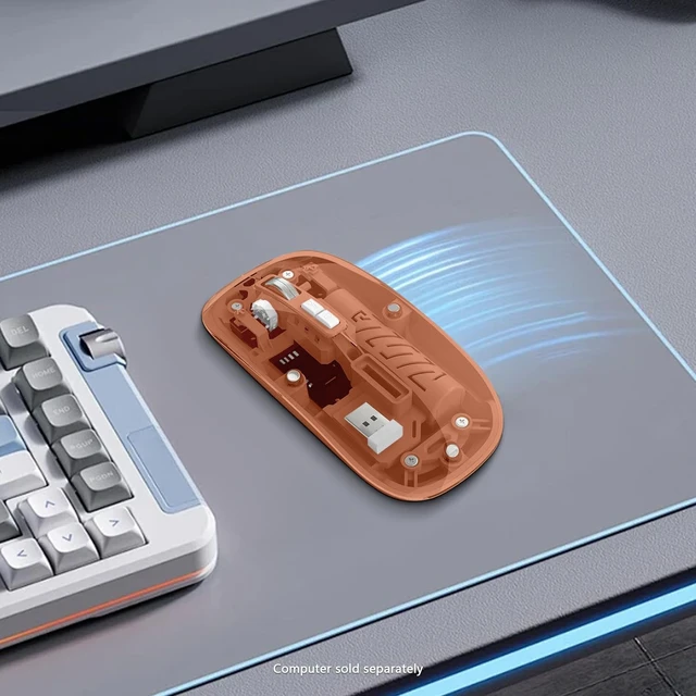 Alt view image 4 of 5 - Sahara - Wireless Mouse ^^ Transparent Shell ^^ Rechargable Battery ^^ USB & Type C Adapter ^^ Glacier Series (Orange)