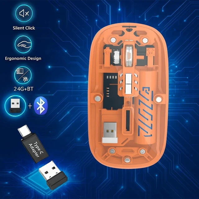 Alt view image 5 of 5 - Sahara - Wireless Mouse ^^ Transparent Shell ^^ Rechargable Battery ^^ USB & Type C Adapter ^^ Glacier Series (Orange)