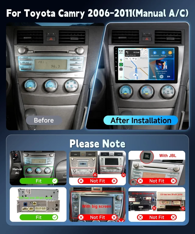 Alt view image 2 of 5 - 10.1" Car Stereo for Toyota Camry 2006 2007 2008 2009 2010 2011(Manual A/C)