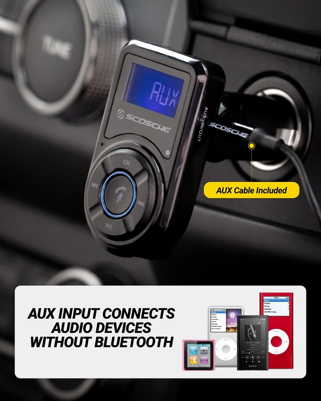 Alt view image 5 of 5 - Scosche Bluetooth FM Transmitter for Car Radio, Bluetooth Car Adapter with USB-A Car Charger, Remote Control and Aux Port for Wireless Music Streaming, Hands-Free Calls, Siri & Google Assistant
