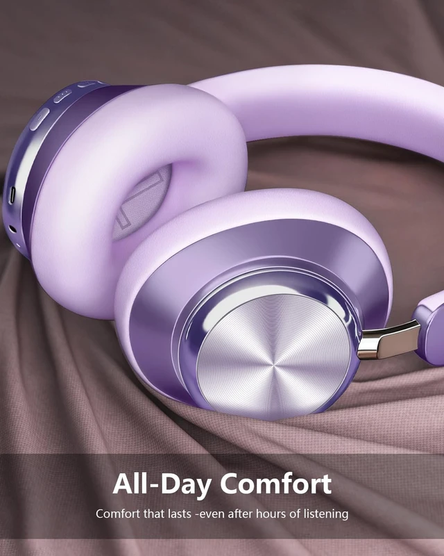 Alt view image 3 of 5 - Wentronic Y03 Bluetooth Headphones Wireless Active Noise Cancelling Over Ear Headphones 48 Hours Playtime High Sound Quality 6 EQ Music Mode Headphones with Soft Ear Cushion - Purple