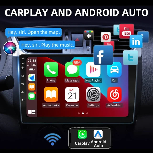Alt view image 2 of 5 - 10 Inches Double Din Car Stereo, Apple CarPlay Screen, 2G+32G, Bluetooth Android Auto Screen with Backup Camera, Touch Screen, WiFi, Mirror Link, HiFi, GPS, FM