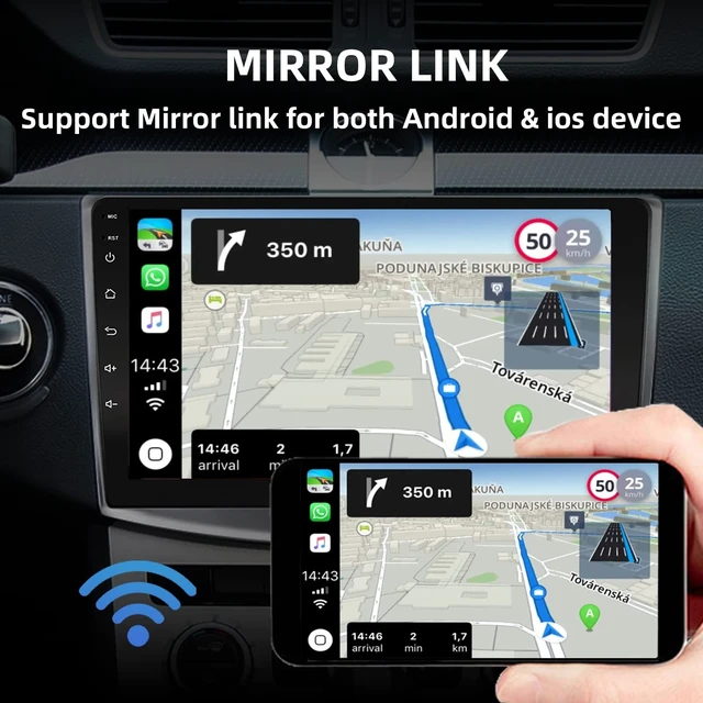 Alt view image 3 of 5 - 10 Inches Double Din Car Stereo, Apple CarPlay Screen, 2G+32G, Bluetooth Android Auto Screen with Backup Camera, Touch Screen, WiFi, Mirror Link, HiFi, GPS, FM
