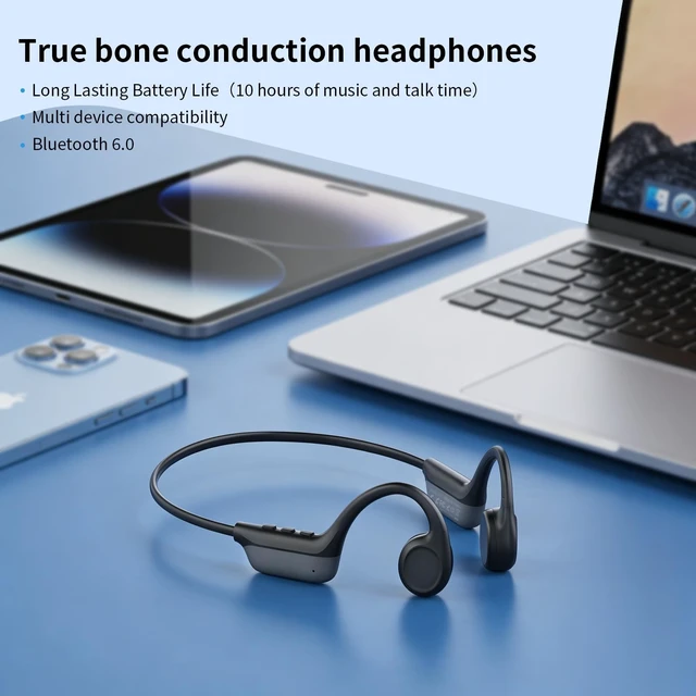 Alt view image 4 of 5 - Vulxovt 2026 Bone Conduction Headphones, Bluetooth 6.0 Open Ear HeadphonesWireless Sports Earphones IPX5 Waterproof, 10H Long Battery Life Playtime for RunningCyclingGym (Gray-Black)