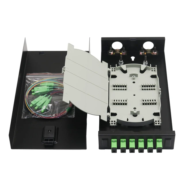 Alt view image 2 of 5 - Duogalia 3-Pack SC-APC 6 Simplex 6 Port Wall Mount Fiber Enclosure with Splice Tray Singlemode SC-APC Kit (Includes 1.2 Meter Pigtail and Fiber Coupler)