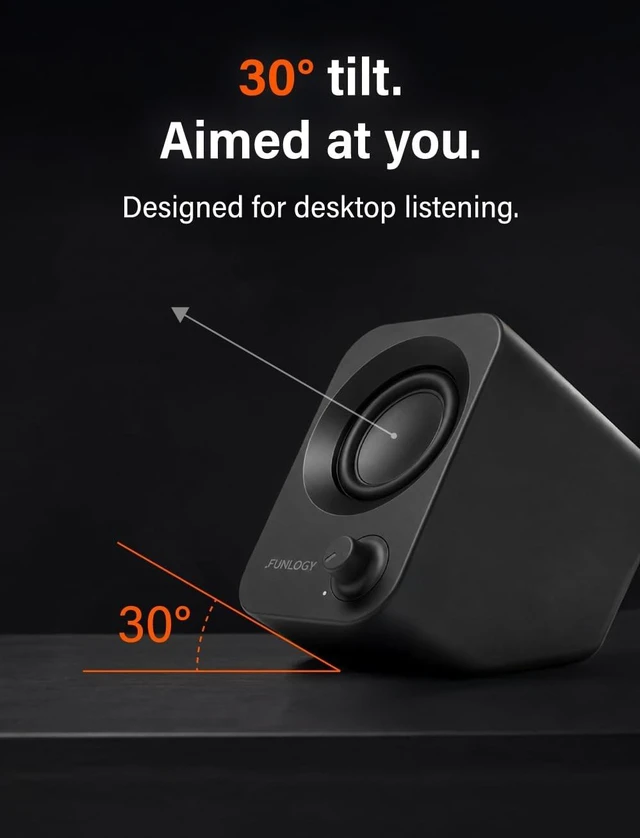 Alt view image 5 of 5 - FUNLOGY Speaker Plus - 14W Stereo PC Speakers, Dual Amplifiers & DSP Tuned, USB-C Powered, 3.5mm AUX, Compact Desktop Speakers with 30 Tilt, for PC, Laptop, Monitor & Gaming,Black