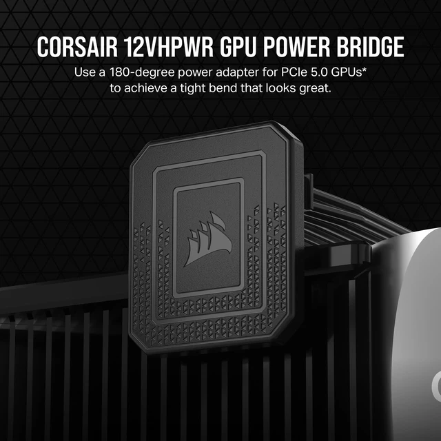 Alt view image 2 of 5 - Corsair PCIe 5.0 12VHPWR GPU Power Bridge - for NVIDIA GeForce RTX 40 Series - 180 Bend - Right-Angle Adapter - Clean Cabling - Only for Use with PCIe 5.0 12VHPWR GPUs - Black