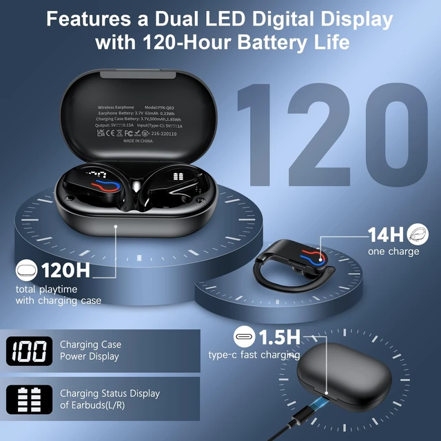 Alt view image 2 of 5 - VNMN Wireless Earbuds Bluetooth 6.1 Sport Headphones with Earhooks and Mic