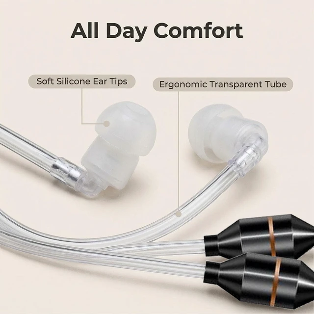 Alt view image 3 of 5 - YESBO anti-radiation headphones, anti-electromagnetic radiation, air duct type headphones, radiation-free earbuds with microphone, binaural stereo, wired connection, for 3.5mm devicesTransparent Black