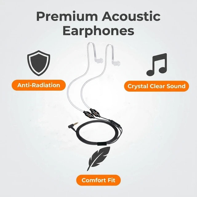 Alt view image 4 of 5 - YESBO anti-radiation headphones, anti-electromagnetic radiation, air duct type headphones, radiation-free earbuds with microphone, binaural stereo, wired connection, for 3.5mm devicesTransparent Black