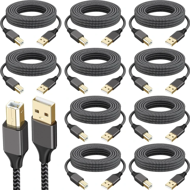 Main image of Spofit 10 Pack USB Printer Cable, 5FT USB A to B Cable, 2.0 USB B Nylon Braided High-Speed Printer Cord for Keyboard, Printers and Scanners