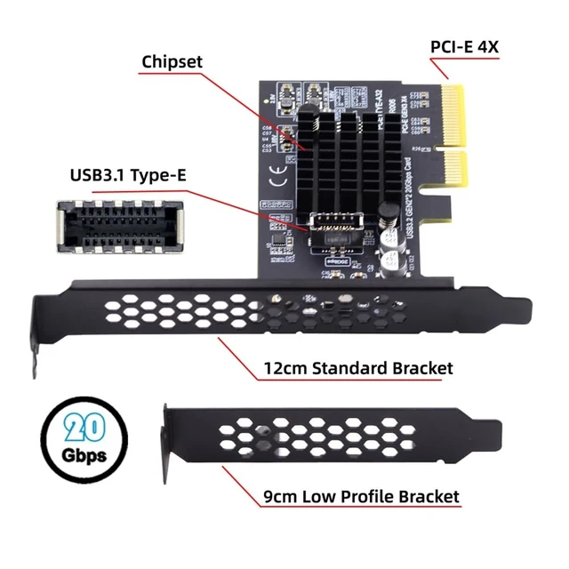 Alt view image 4 of 5 - NFHK USB 3.2 Gen2 Type-E 20Gbps Front Panel Socket to PCI-E 4X Express Card Adapter for Desktop Motherboard