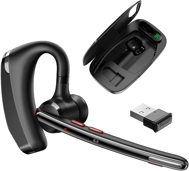 Main image of COMEXION Bluetooth Headset V5.3, Wireless Headset with Dual Noise-Canceling Mics, Portable Charging Case, 300H Standby Time, Hands Free Headphones for PC/Cell Phones, Trucker/Office/Work (Silve