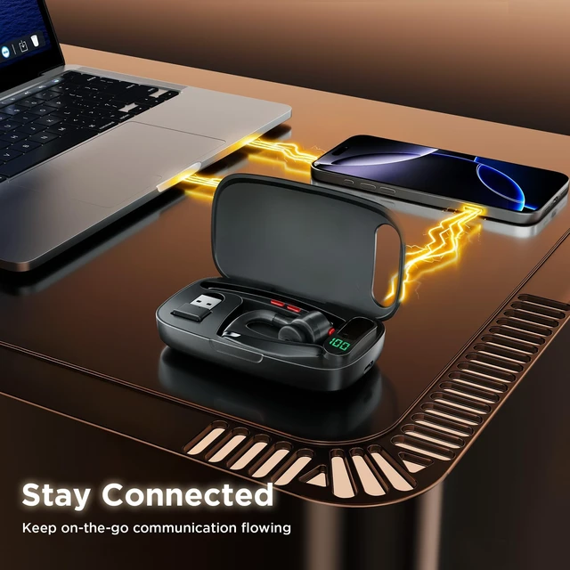 Alt view image 5 of 5 - COMEXION Bluetooth Headset V5.3, Wireless Headset with Dual Noise-Canceling Mics, Portable Charging Case, 300H Standby Time, Hands Free Headphones for PC/Cell Phones, Trucker/Office/Work (Silve