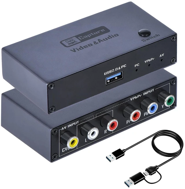 Main image of 2026 Upgraded VHS RCA YPbPr to Digital Converter, 1080P 60Hz Component Composite Audio Video to USB Video Capture Card for VHS VCR DVD PS2 Wii N64, Compatible with Windows Mac Linux Android
