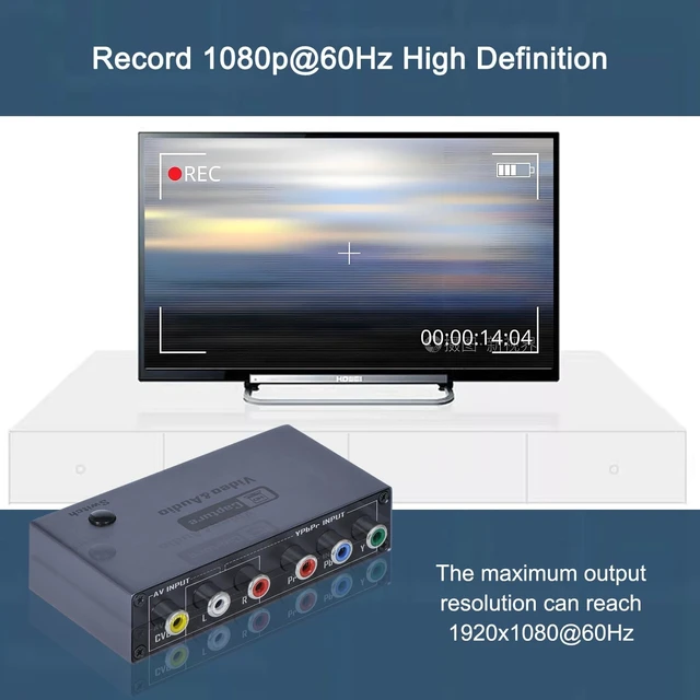 Alt view image 4 of 5 - 2026 Upgraded VHS RCA YPbPr to Digital Converter, 1080P 60Hz Component Composite Audio Video to USB Video Capture Card for VHS VCR DVD PS2 Wii N64, Compatible with Windows Mac Linux Android
