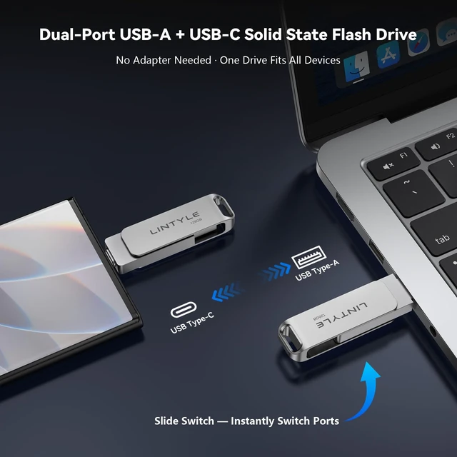 Alt view image 4 of 5 - LINTYLE 128GB External SSD Flash Drive Dual Drive Up to 450MB/s