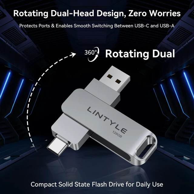 Alt view image 3 of 5 - LINTYLE 128GB External SSD Flash Drive Dual Drive Up to 450MB/s